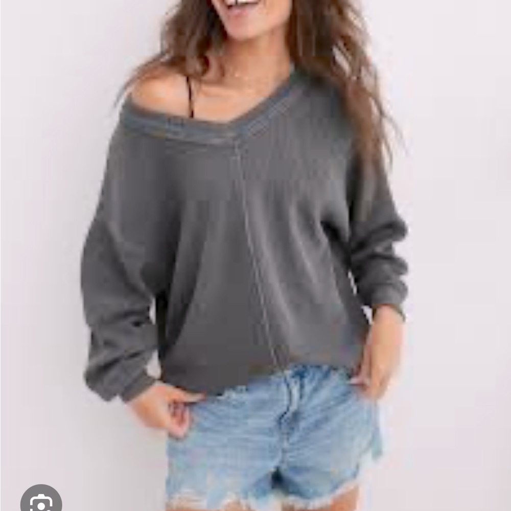Aerie wonder textured v neck sweatshirt